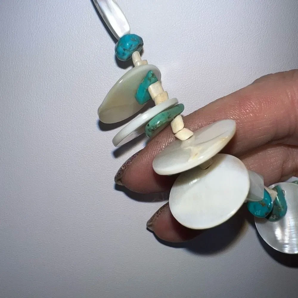 Vintage Mother of Pearl and Turquoise‎ Chip Necklace